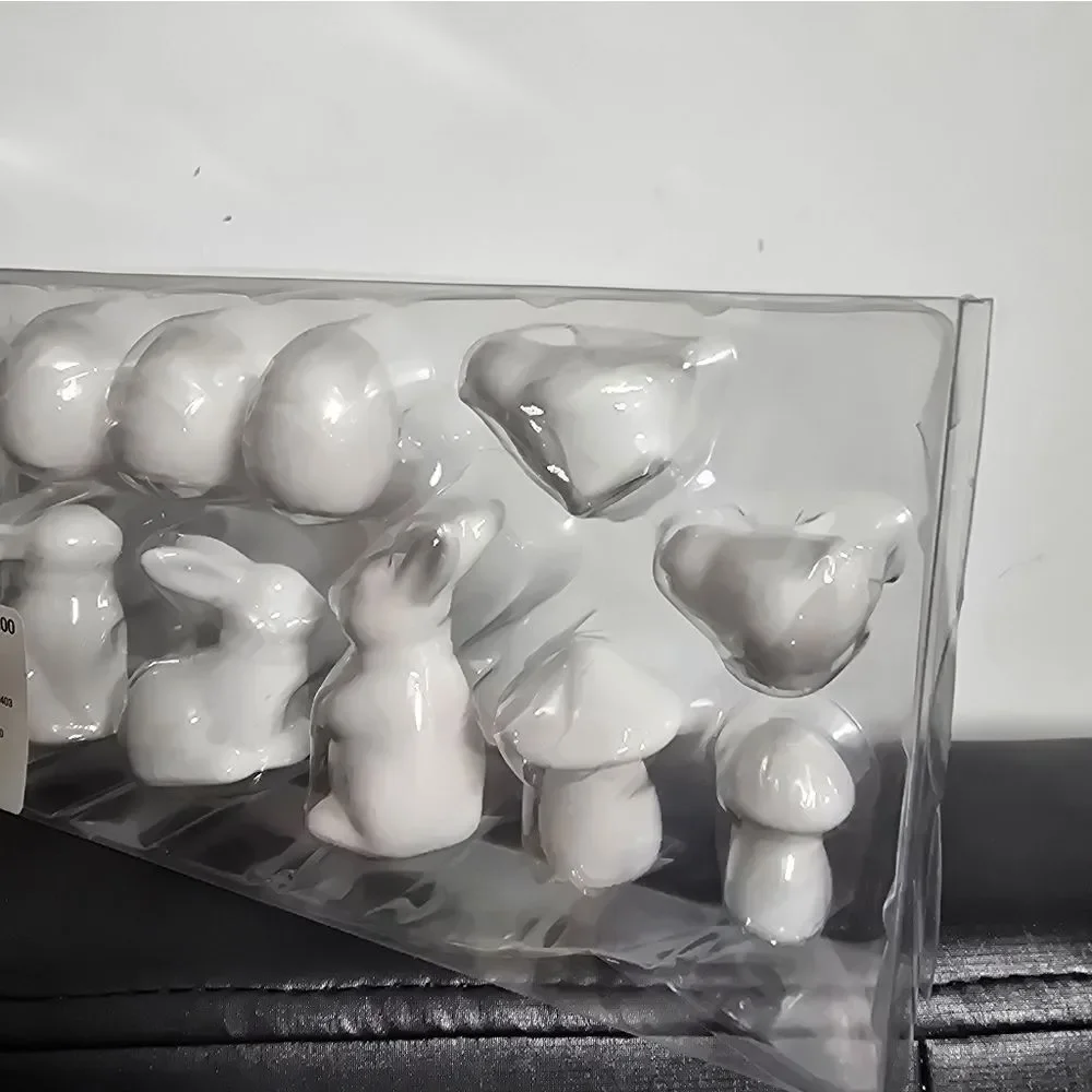 Nwt Ceramic White Easter Rabbit Mushroom Bird Set Decor 10 pc, Target